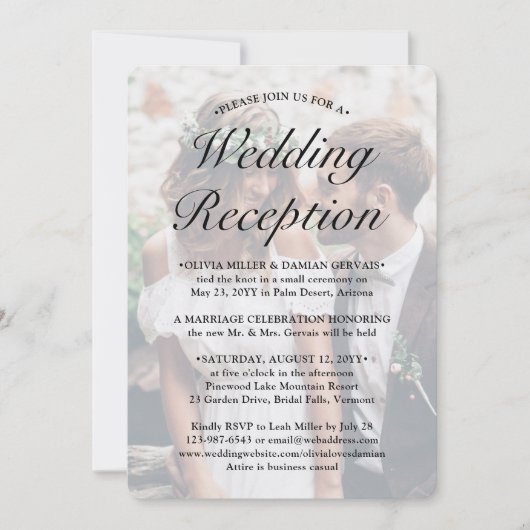 2 Foto Hochzeitsempfang nur Elegantes Elopement Einladung (Vorderseite)