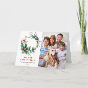 2 FOTO Holly Berry Wreath Weihnachtsgrüßen Feiertagskarte