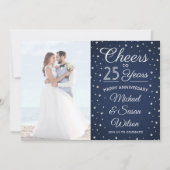 2 Foto JEDES JAHR Jubiläum Cheers Navy und White Einladung (Vorderseite)