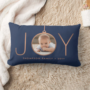 2 Foto JOY Navy Blue Copper Chic Moderne Weihnacht Lendenkissen