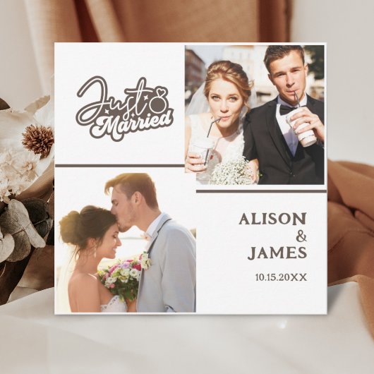 2 Foto Just Married Modern Script Heart Wedding Ankündigung