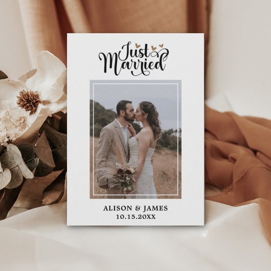 2 Foto Just Married Modern Script Heart Wedding Ankündigung