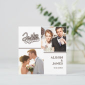 2 Foto Just Married Modern Script Heart Wedding Ankündigung (Stehend Vorderseite)