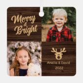 2 Foto Kinder Rustikales Holz Weihnachten Ornament Aus Metall (Vorderseite)