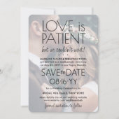 2 Foto Liebe ist geduldig nur auf der Hochzeitsfei Save The Date (Vorderseite)