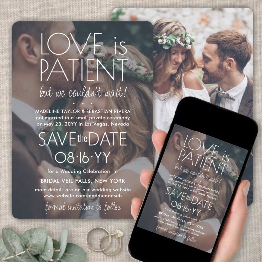 2 Foto Liebe ist Patientenhochzeit Rezeption Weiß Save The Date