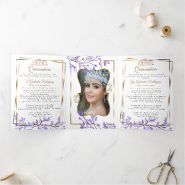 2 Foto Lila Foliage Mis Quince Años Dreifach Gefaltete Einladung