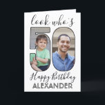 2 Foto Look Who's 50 50 Birthday Bilder Karte<br><div class="desc">Wünschen Sie jemanden glücklich 50. Geburtstag im Stil mit dieser personalisierten 2 Foto gefaltete Grußkarte. Text und Bilder sind einfach zu personalisieren. (BILDPLATZTIPP: Eine einfache Möglichkeit, ein Foto genau so zu zentrieren, wie Sie gewollt haben, besteht darin, es einzuschneiden, bevor Sie es auf die Zazzle-Website hochladen.) Das moderne Schwarz-Weiß-Design besticht...</div>