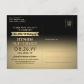 2 Foto Look Who's 50 Birthday Save the Date Gold Ankündigungspostkarte (Rückseite)