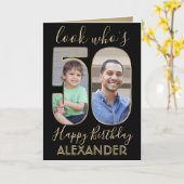 2 Foto Look Who's 50 Fünfzigste Geburtstags Black  Karte (Gelbe Blume)