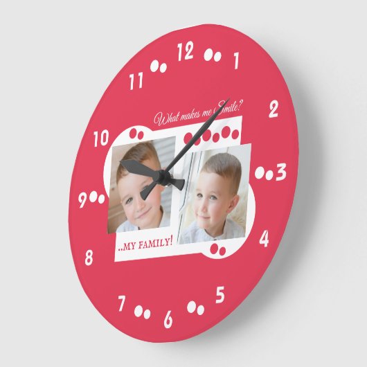 2 Foto meine Familie rot Große Wanduhr (Winkel)