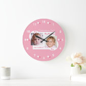 2 Foto meiner Familie rosa Große Wanduhr (Zuhause)