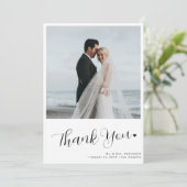 2 Foto Minimalistische Kalligraphie Skript Hochzei Dankeskarte (Stehend Vorderseite)