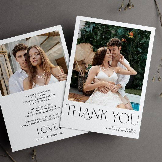 2 Foto minimalistische moderne Typografie Hochzeit Dankeskarte