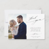 2 Foto Moderne Chic Calligraphy Wedding Dankeskarte (Vorderseite)
