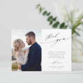 2 Foto Moderne Chic Calligraphy Wedding Dankeskarte (Stehend Vorderseite)