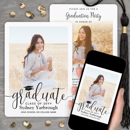 2 Foto Moderne elegante Script Graduation Party Einladung