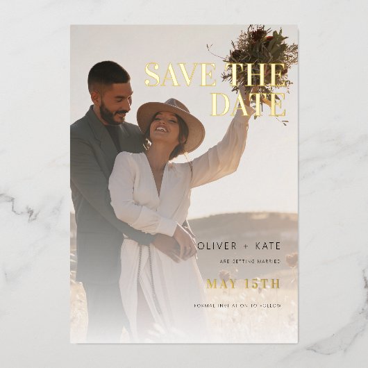 2 Foto Moderne Hochzeit speichern das Datum Folieneinladung (Vorderseite)