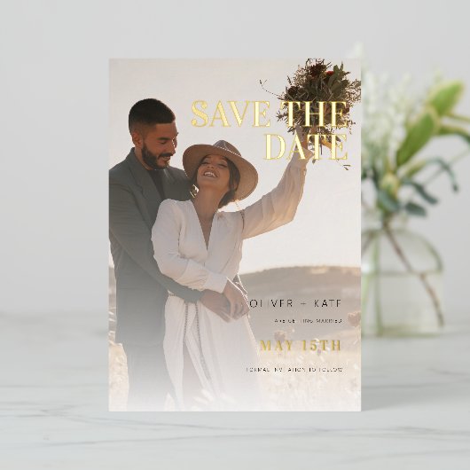 2 Foto Moderne Hochzeit speichern das Datum Folieneinladung (Stehend vorne)