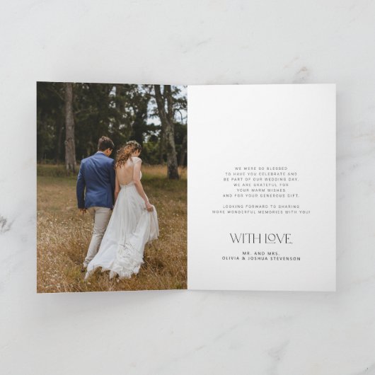 2 Foto moderne Typografie Hochzeit gefaltet Dankeskarte (Innenseite)