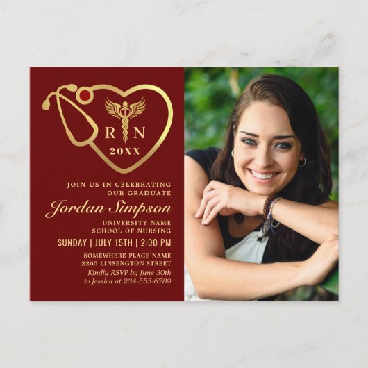 2 Foto Moderner Black Gold Abschluss Einladungspostkarte (Vorderseite)