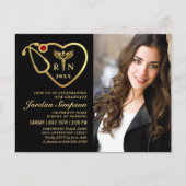 2 Foto Moderner Black Gold Abschluss Einladungspostkarte (Vorderseite)