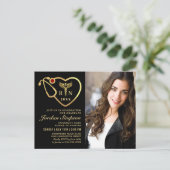 2 Foto Moderner Black Gold Abschluss Einladungspostkarte (Stehend Vorderseite)