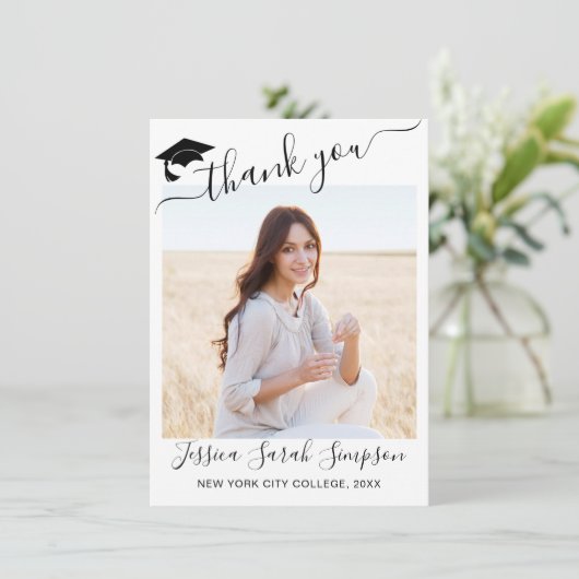 2 FOTO Moderner, einfacher Minimalistischer Abschl Dankeskarte (Stehend Vorderseite)