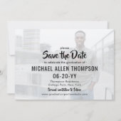 2 Foto Modernes Script Abschluss Save the Date Einladung (Rückseite)