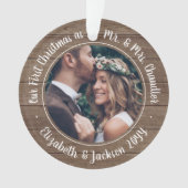 2 Foto Mr. & Mrs. 1 Weihnachten Rustikale Imitate  Ornament (Vorderseite)