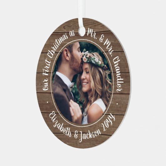 2 Foto Mr. & Mrs. 1 Weihnachten Rustikale Imitate Ornament Aus Metall (Vorderseite links)