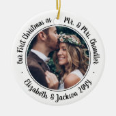 2 Foto Mr. & Mrs. 1. Weihnachtsschrift Schwarz-wei Keramik Ornament (Vorne)