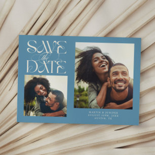 2 Foto Mystische Moderne Typografie Denim Blau Save The Date
