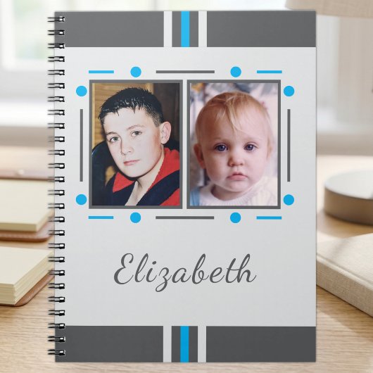 2 Foto Name Text Blau Grau Notizblock