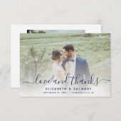 2-Foto Navy Blue Script Hochzeit Dankeskarte (Vorne/Hinten)