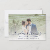 2-Foto-Navyblau-Script-Hochzeit Dankeskarte (Vorderseite)