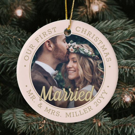 2 Foto Neuauflage 1. Weihnachten Verheiratet Blush Keramik Ornament