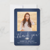 2 Foto Neue Adresse Brushed Navy Blue Abschluss Dankeskarte (Vorderseite)