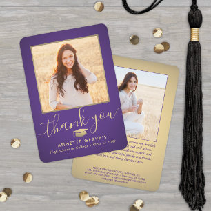 2 Foto Neue Adresse Lila Gold Script Abschluss Dankeskarte