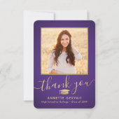 2 Foto Neue Adresse Lila Gold Script Abschluss Dankeskarte (Vorderseite)