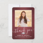 2 Foto Neue Adresse Rot-Grau-Abschluss gebürstet Dankeskarte (Vorderseite)