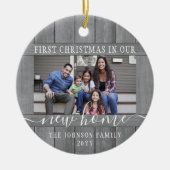 2 Foto Neue Zuhause First Xmas Gray Imitats Wood R Keramik Ornament (Vorne)