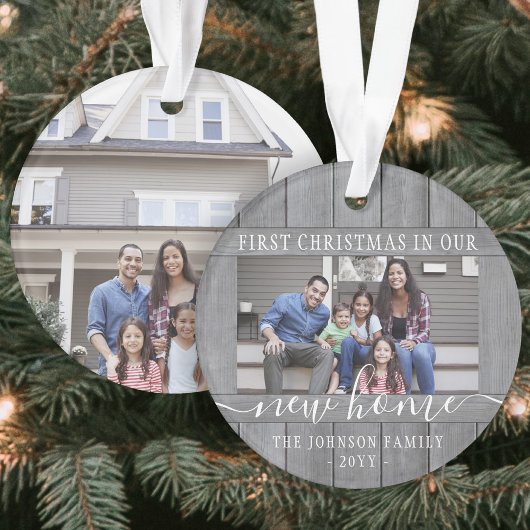 2 Foto Neue Zuhause First Xmas Gray Imitats Wood R Ornament