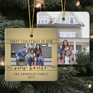 2 Foto Neues Zuhause Erstes Weihnachten Faux Gold  Keramikornament