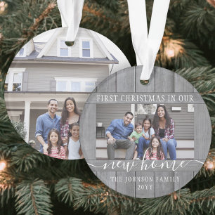 2 Foto Neues Zuhause Erstes Weihnachten Grau Faux  Ornament