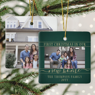 2 Foto Neues Zuhause Erstes Weihnachten Grün und G Keramikornament