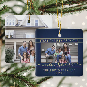 2 Foto Neues Zuhause Erstes Weihnachten Navy Blau Keramikornament