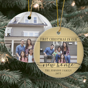 2 Foto Neues Zuhause Erstes Weihnachten Schwarz un Keramik Ornament