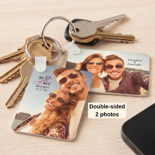 2 Foto Neuvermählte Herz-Typografie Herr und Frau Schlüsselanhänger