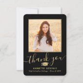 2 Foto New Address Black & Gold Script Abschluss Dankeskarte (Vorderseite)